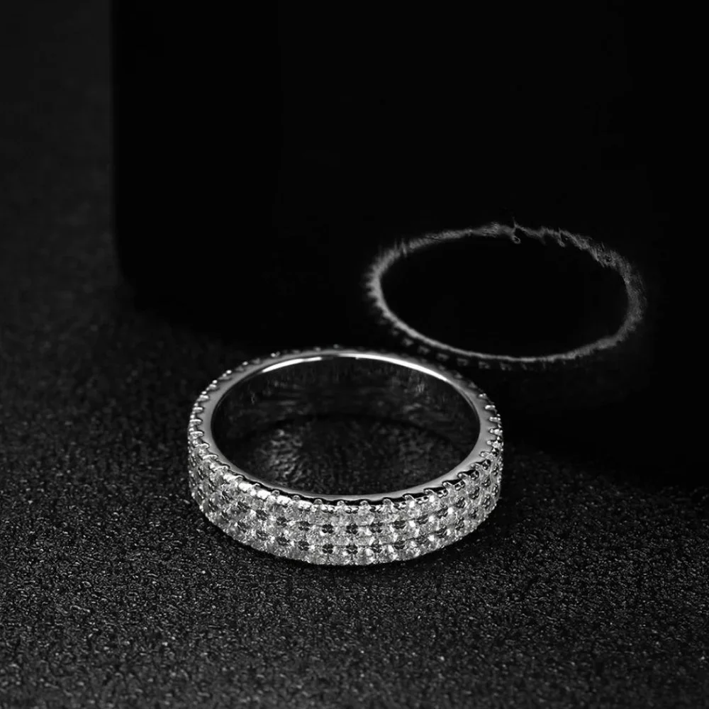 Certified 1.5 mm Moissanite Diamond Three Row Pave Full Eternity Band Ring